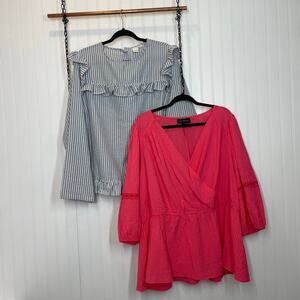 Lane Bryant & ASOS Lost In Pink Ruffle & Surplice Pullover Blouse Bundle Size 4X